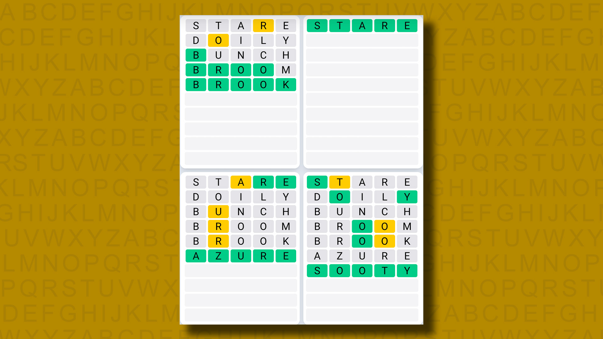 Quordle Daily Sequence answers for game 933 on a yellow background