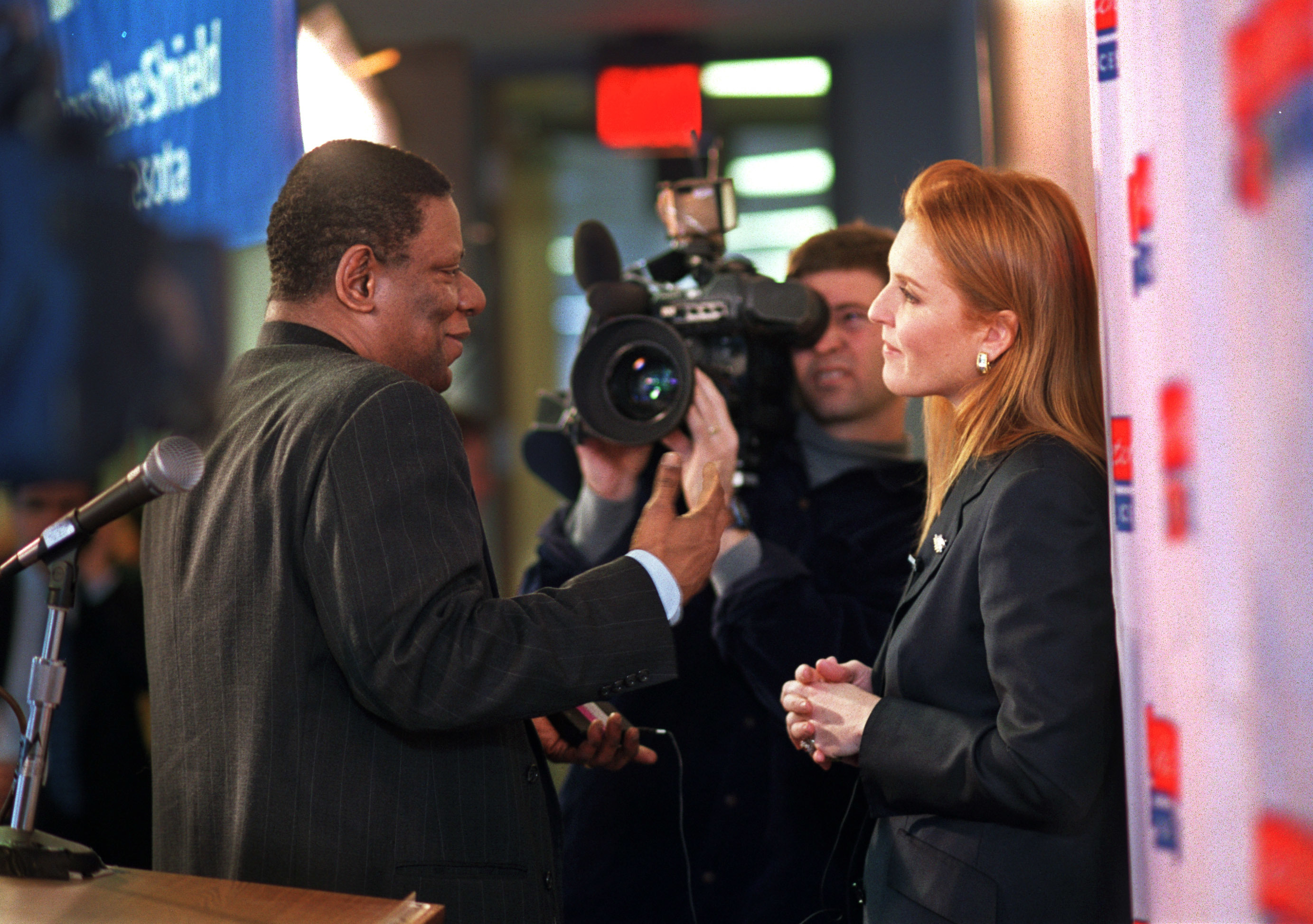 Sarah Ferguson, the Duchess of York, is coming to the Twin Cities for two events connected with her role as a paid spokeswoman for Weight Watchers International: -- (THIS PHOTO_Thursday,01/13/00_Eagan) - Local television personality (Channel 2) Lou Harvin (sp?) interviews another personality ... Sarah Ferguson, the Duchess of York, following her talk at a worksite Weight Watchers program for member/employees at Blue Cross &amp;amp;Blue Shield of Minnesota in Eagan.(Photo By DAVID BREWSTER/Star Tribune via Getty Images)