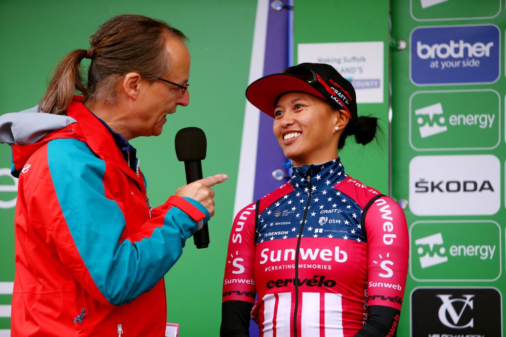 Coryn Rivera is interviewed on stage