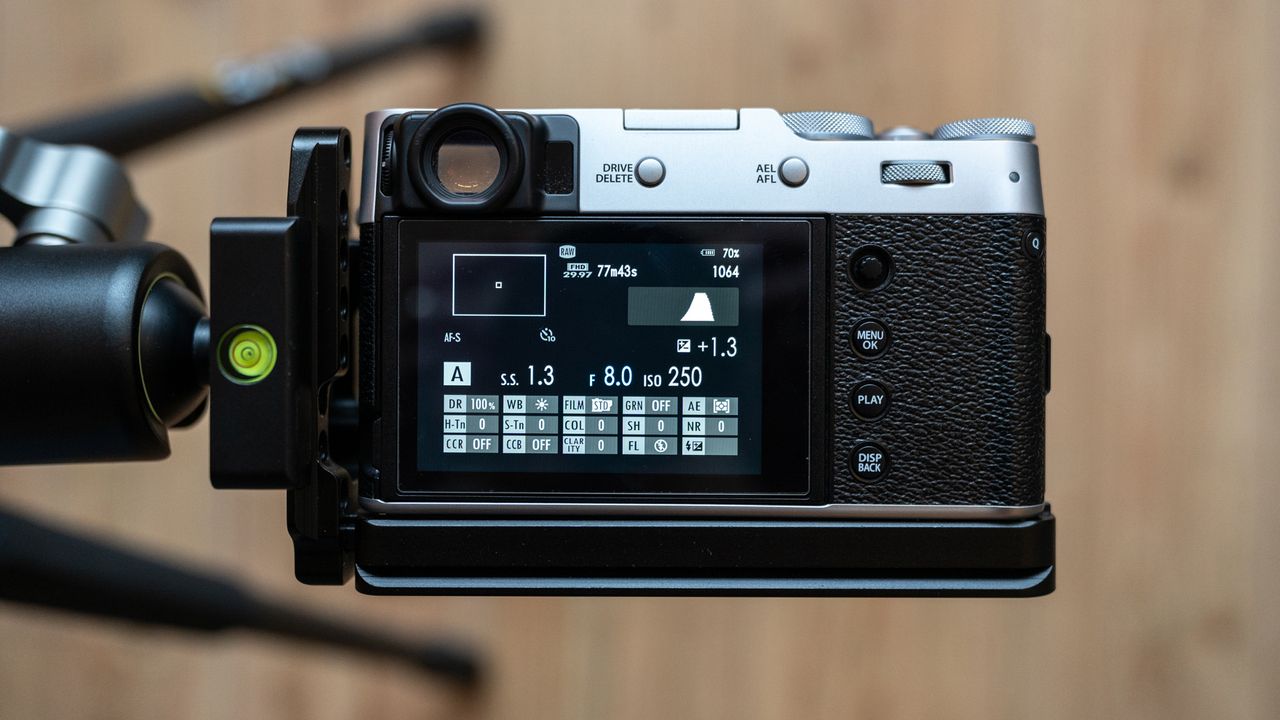 A camera photographing a flat lay scene