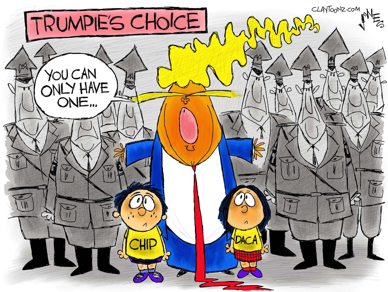 Political cartoon U.S. Trump CHIP DACA government shutdown Sophie&amp;#039;s Choice