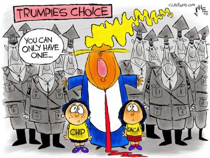 Political cartoon U.S. Trump CHIP DACA government shutdown Sophie's Choice