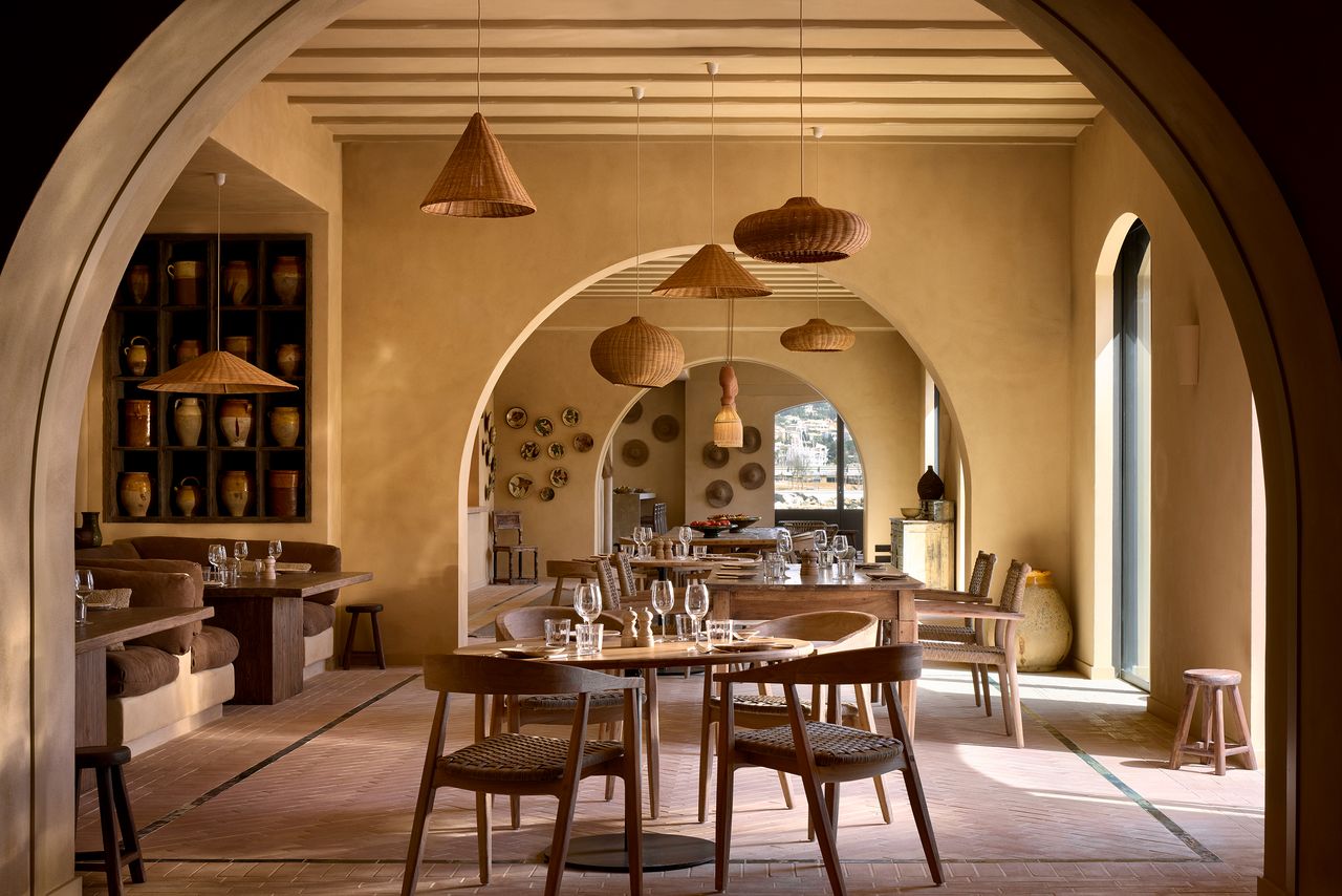 Ochre-colour restaurant space