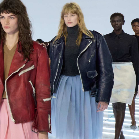 A photo of the finale parade at Prada's S/S 27 show in Milan.