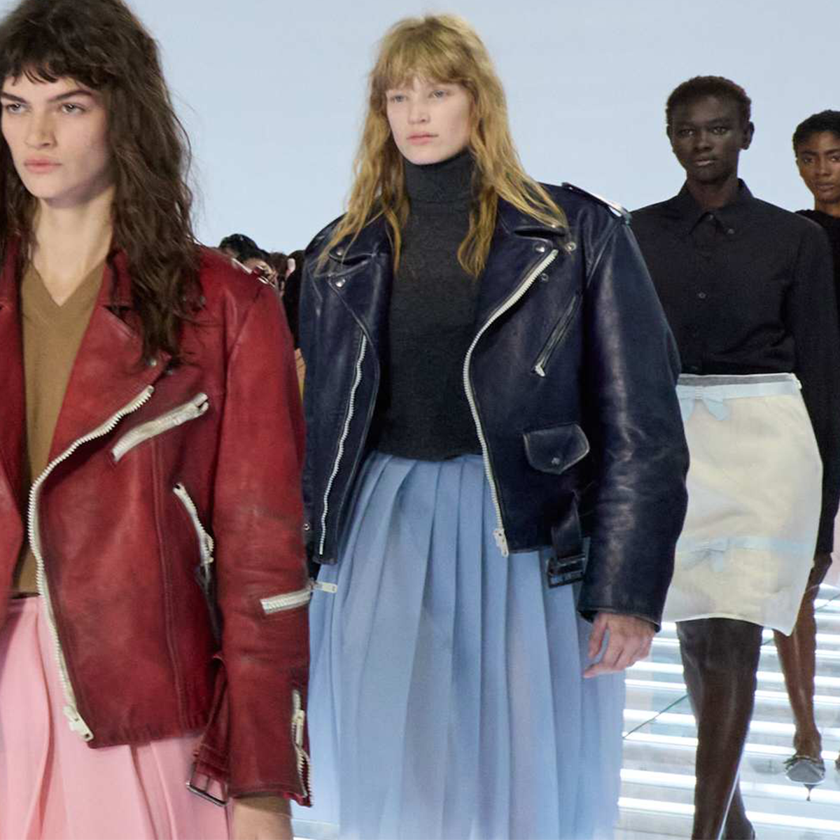 A photo of the finale parade at Prada's S/S 27 show in Milan.