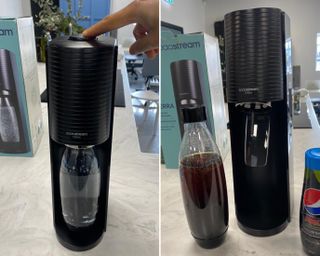 Christina Chrysostomou using the Sodastream Terra to recreate Lime-flavored Pepsi cola drink