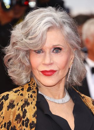 Jane Fonda attends "Le Deuxième Acte" ("The Second Act") Screening & opening ceremony red carpet at the 77th annual Cannes Film Festival at Palais des Festivals on May 14, 2024 in Cannes, France