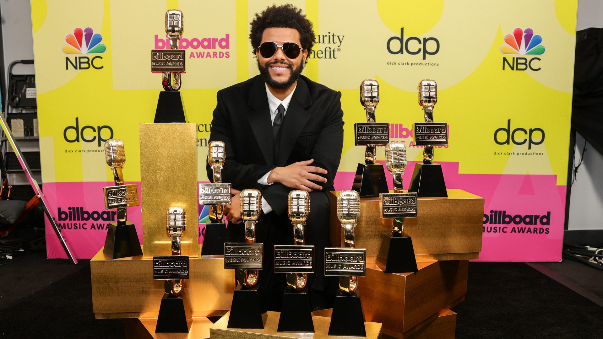 The Weeknd surrounded by his Billboard Music Awards