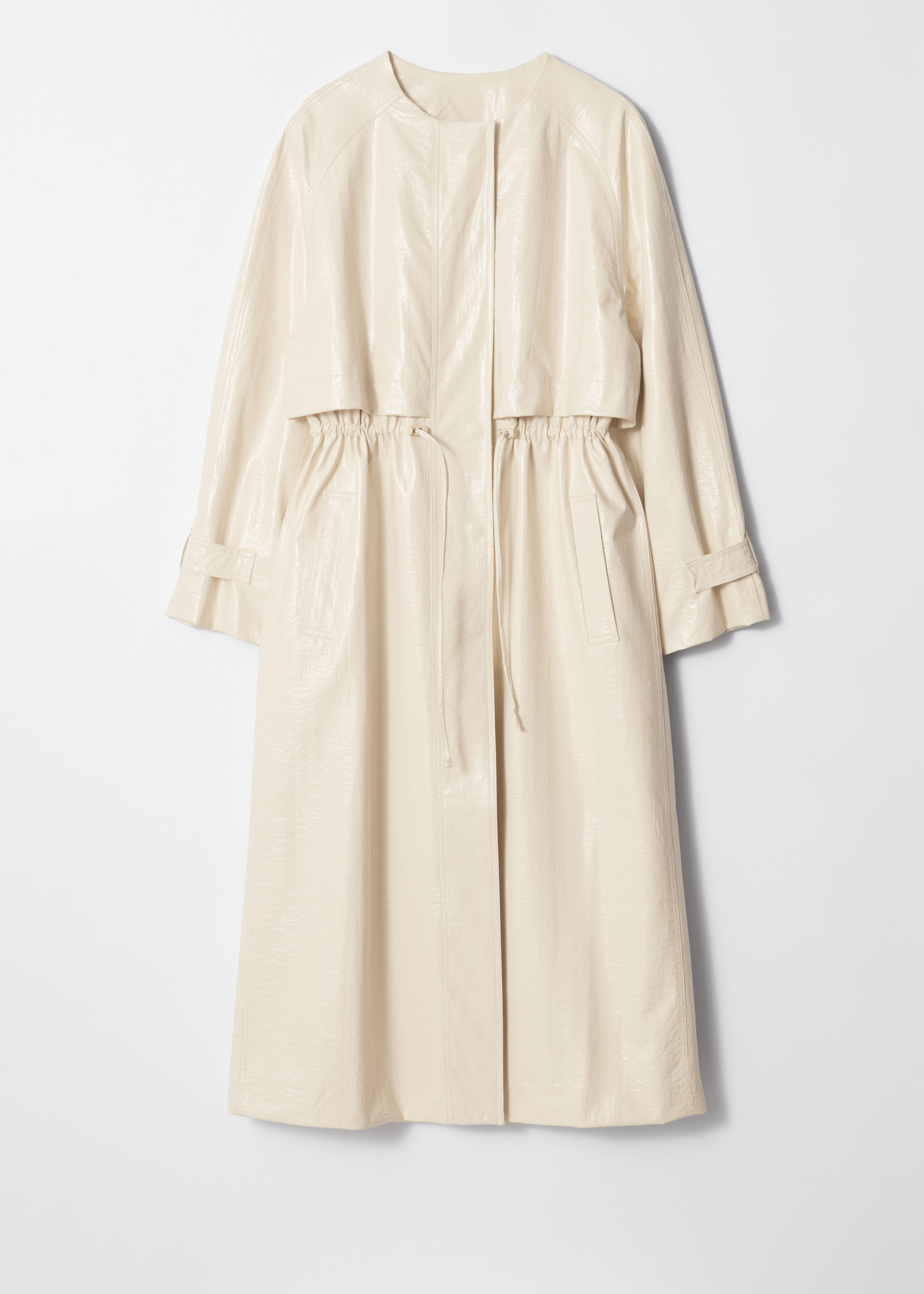 Coated Drawstring Trench Coat