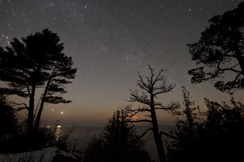 Skywatcher Shawn Malone took this photo of two &quot;evening stars,&quot; Venus and Jupiter, in Eagle Harbor, Michigan, on March 10, 2012. Whether a planet qualifies as a &quot;morning star&quot; or an &quot;evening star&quot; can vary throughout the year. 