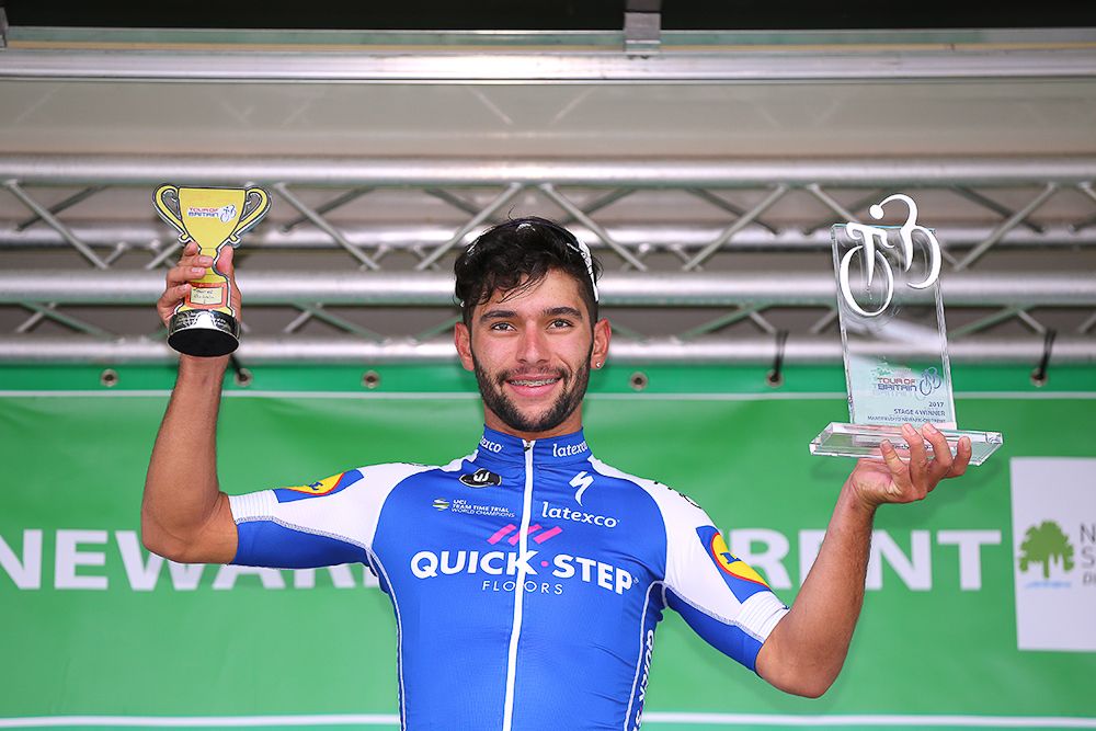 Fernando Gaviria on the stage 4 podium