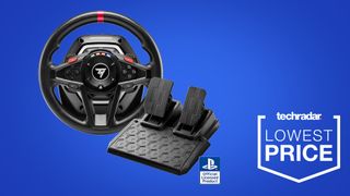 Deal image with lowest price badge for the Thrustmaster T128 racing wheel