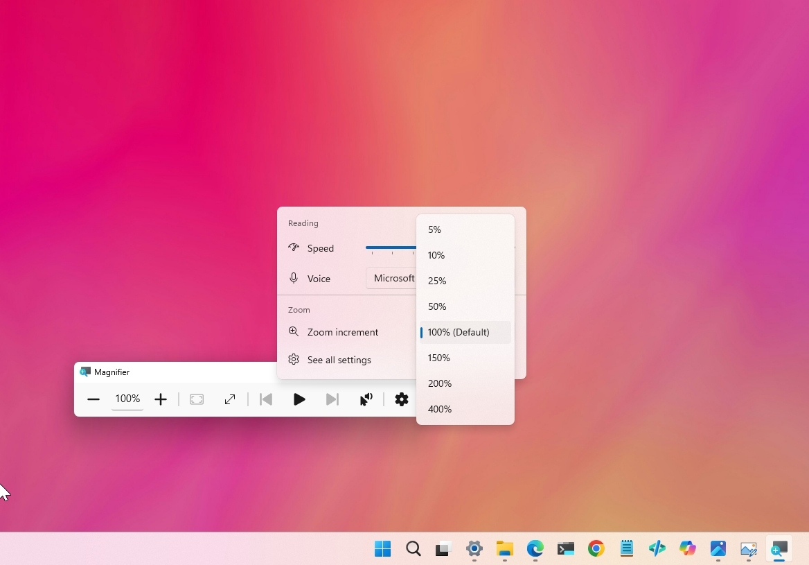 Windows 11 desktop with the Magnifier UI with new changes.