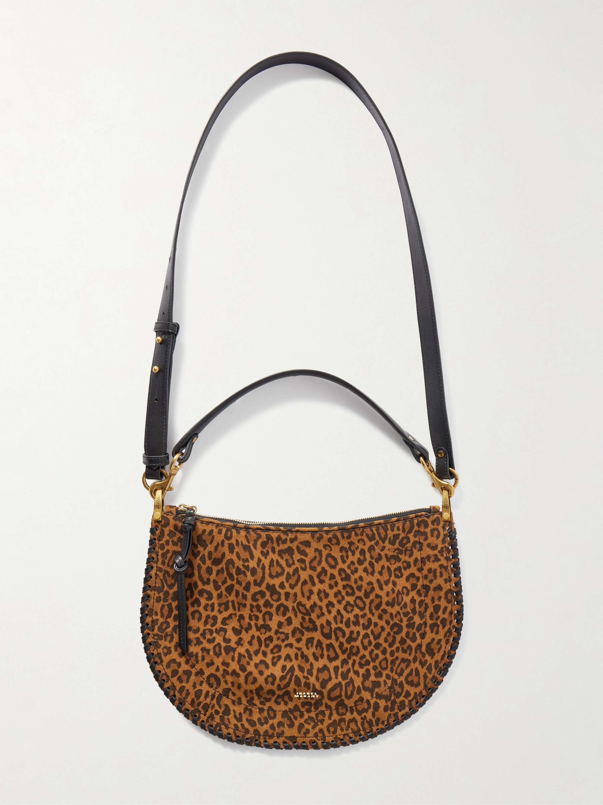 Oskan Soft Leather-Trimmed Leopard-Print Suede Shoulder Bag