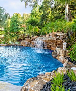swimming pool with waterfall