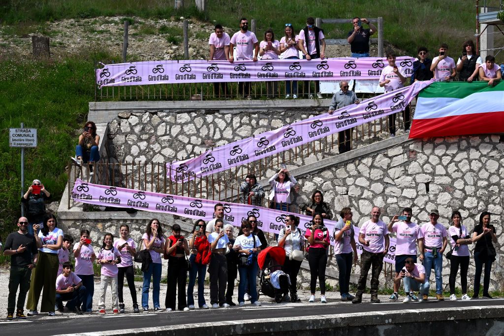 PRATI DI TIVO ITALY MAY 11 Fans during the 107th Giro dItalia 2024 Stage 8 a 152km stage from Spoleto to Prati di Tivo 1451m UCIWT on May 11 2024 in Prati di Tivo Italy Photo by Tim de WaeleGetty Images
