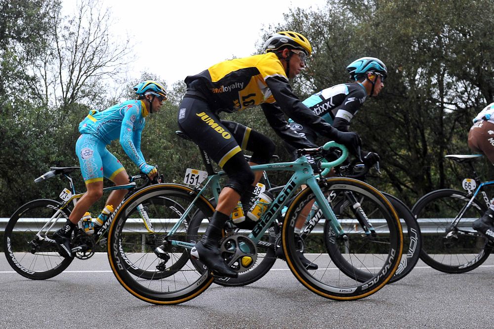 The peloton rides during stage 2 of Volta a Catalunya.