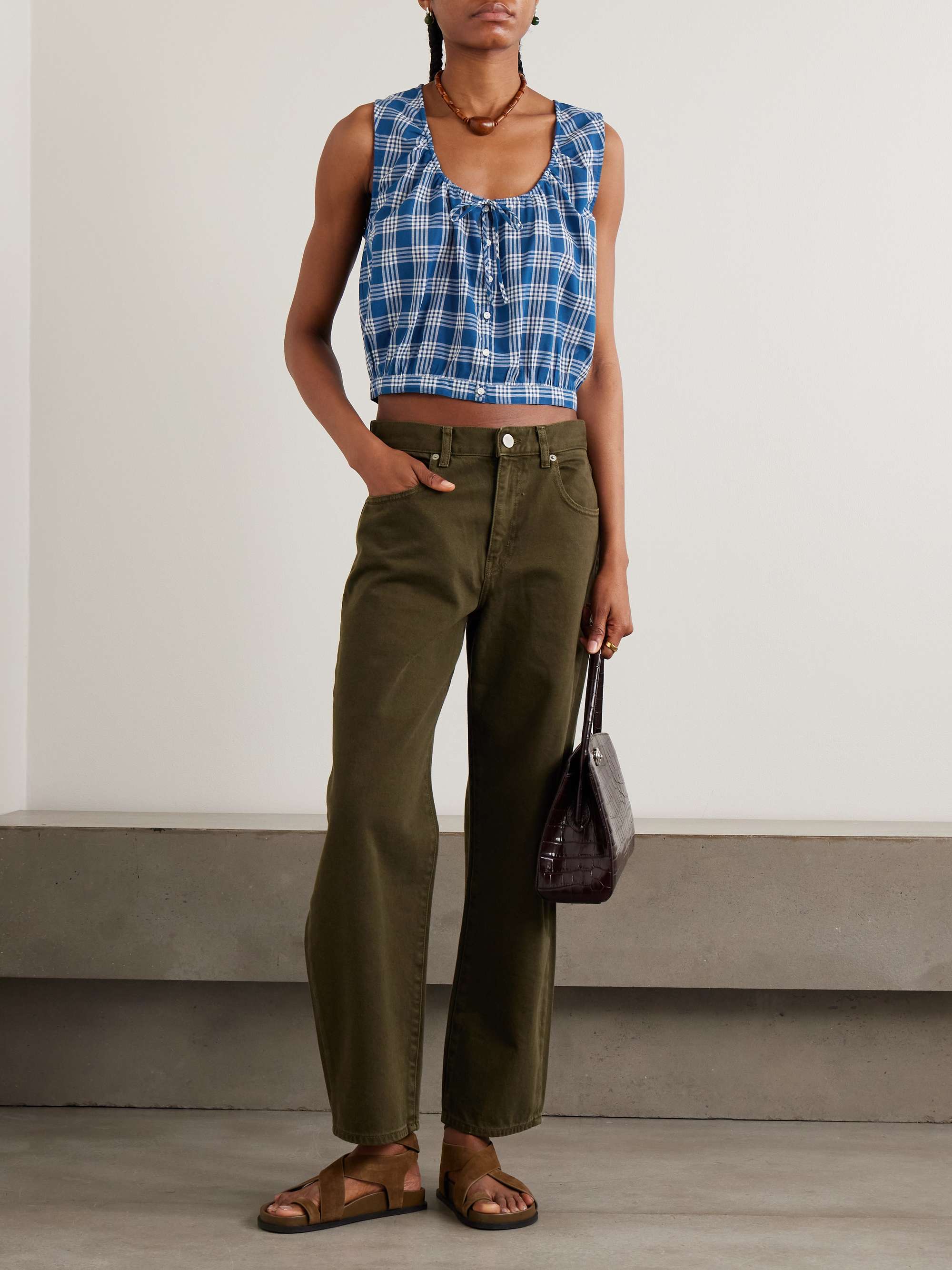 Theo Cropped Checked Organic Cotton Top