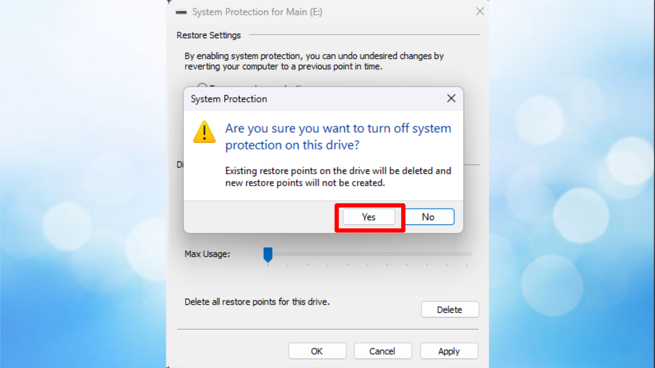 Disable System protection