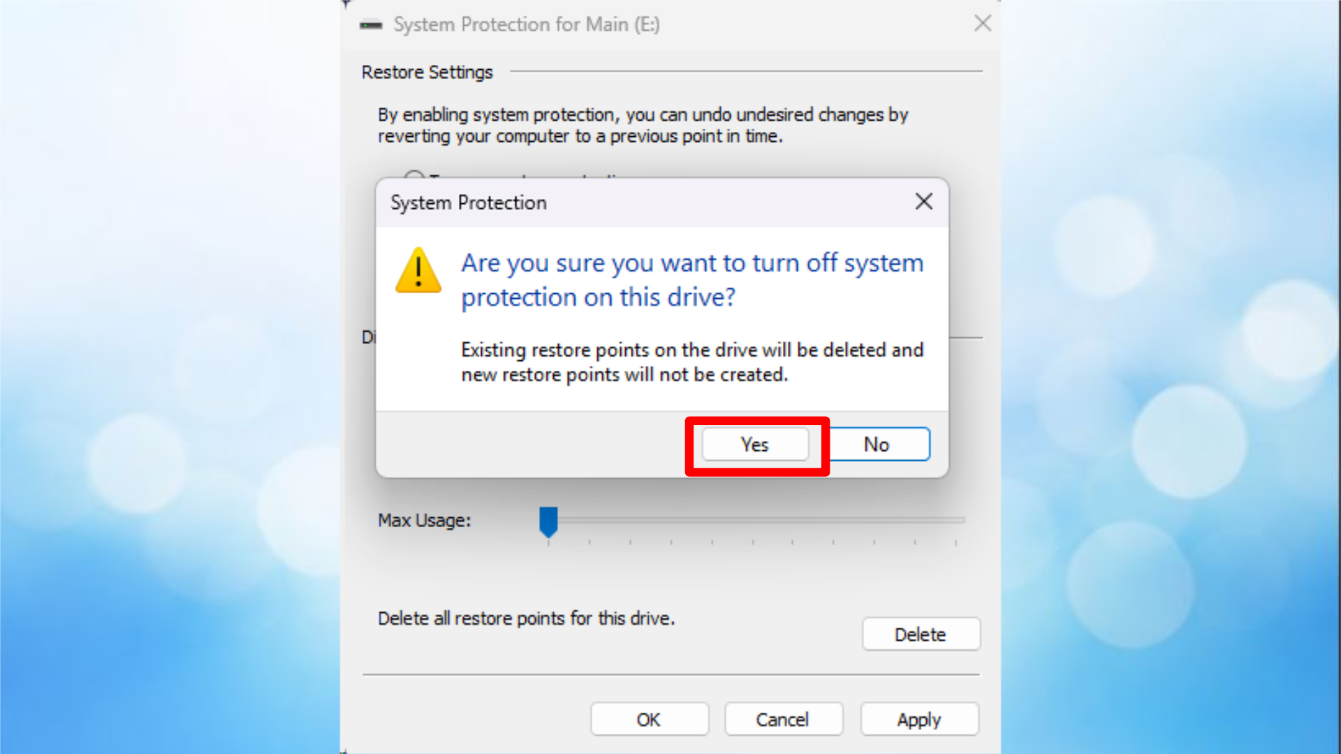 Disable System protection