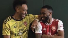 Arsenal stars Pierre Emerick-Aubameyang and Alexandre Lacazette look pleased with the Adidas shirts