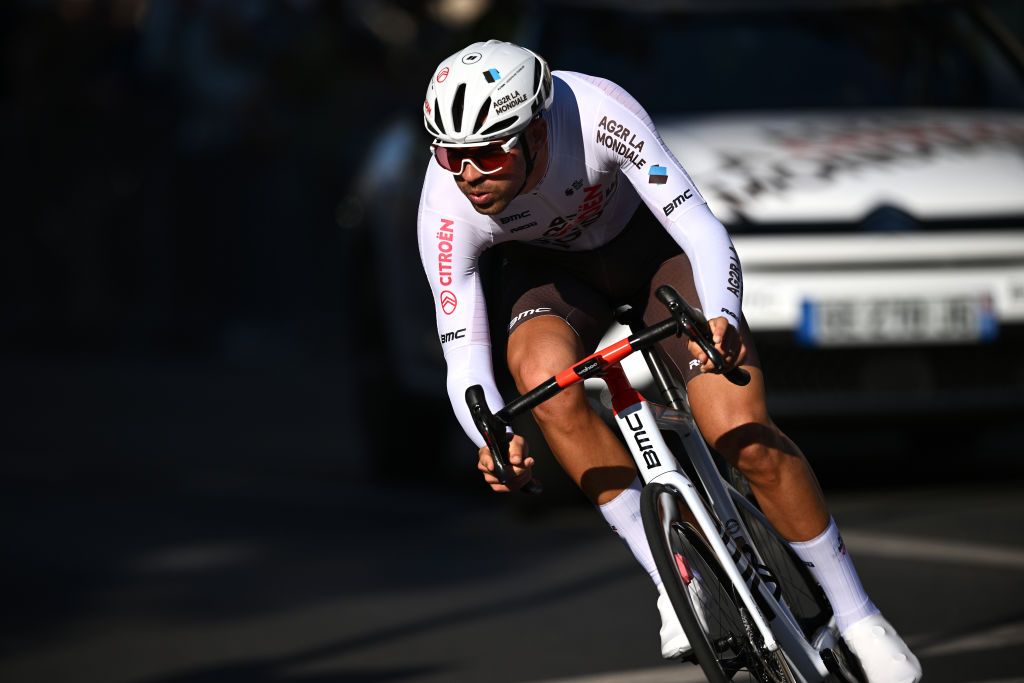 WEIMAR GERMANY AUGUST 24 Lilian Calmejane of France and Ag2R Citroen Team sprints during the 37th Deutschland Tour 2022 Prologue a 26km individual time trial from Weimar to Weimar DeineTour on August 24 2022 in Weimar Germany Photo by Stuart FranklinGetty Images