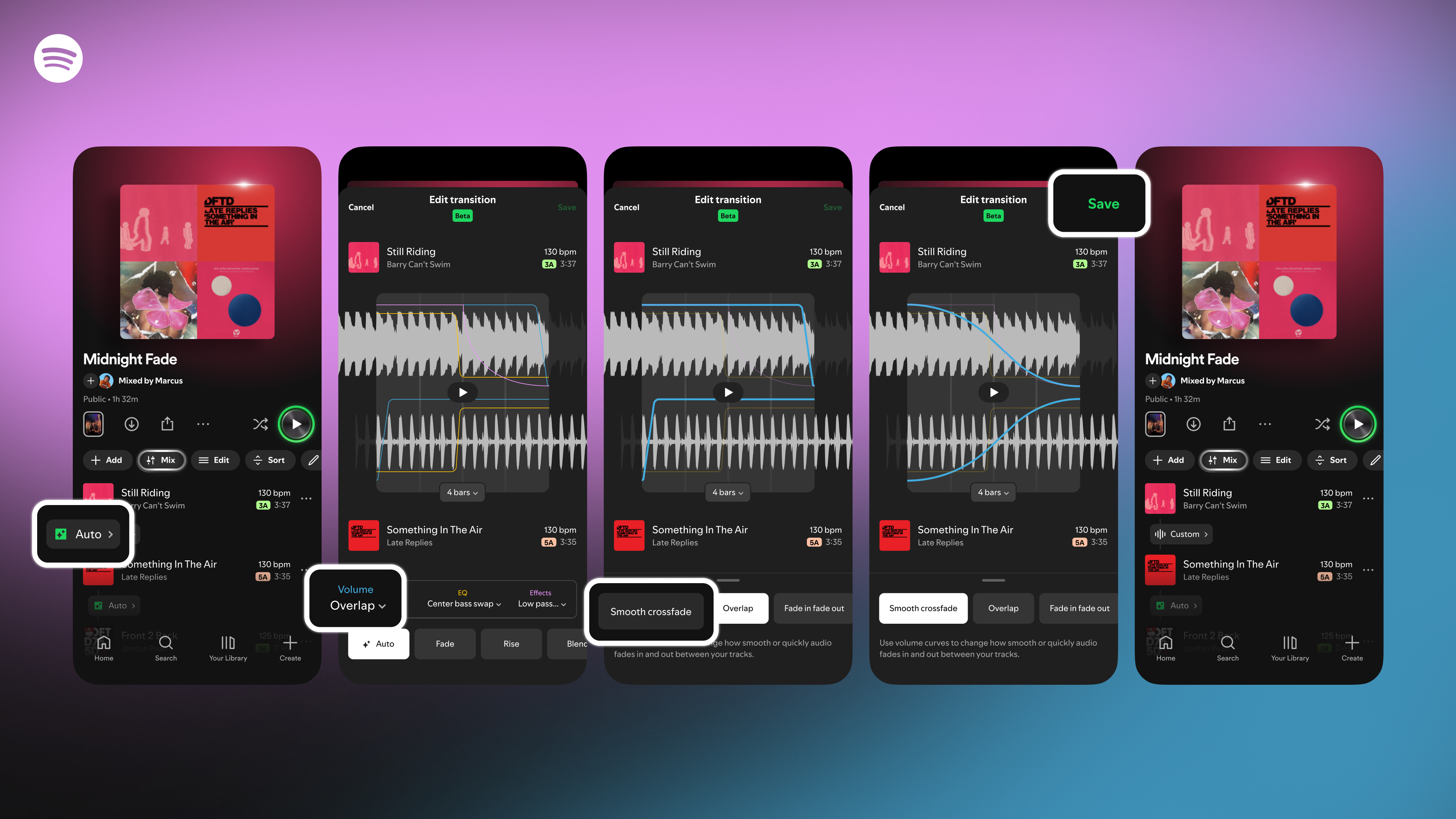 Шаг -для шага, как адаптировать переходы в плейлисте с аудио микшером из Spotify