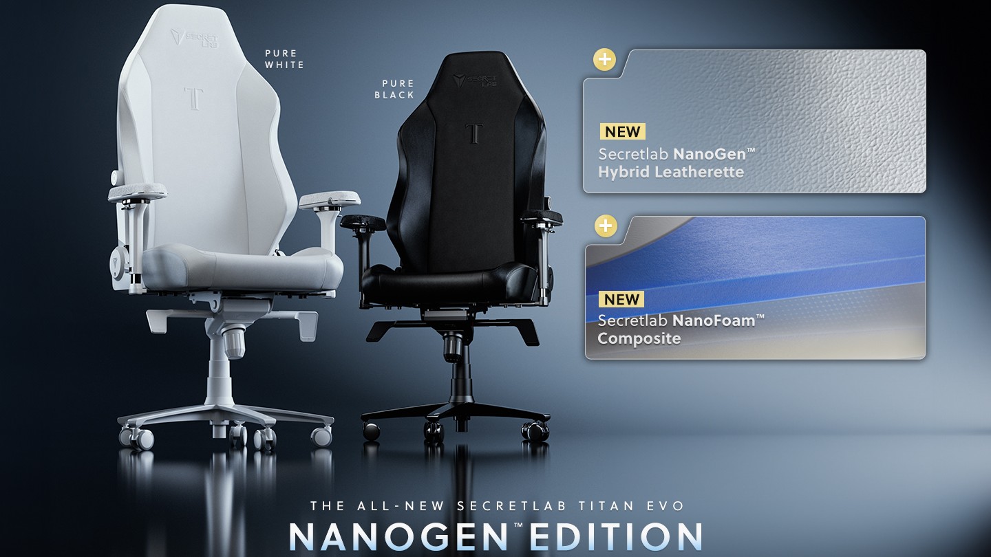 Image of the Secretlab Titan EVO NanoGen Edition in black and white.