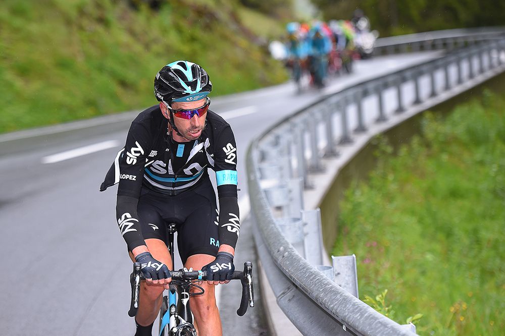 David Lopez (Team Sky) on the attack during stage 9 at the Tour de Suisse