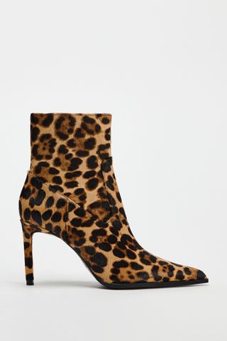 Animal Print Leather Heeled Ankle Boots