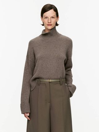 High-Neck Wool Jumper - Brown Melange - Arket Gb