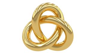Golden Trefoil Knot, 3D rendering isolated on white background.