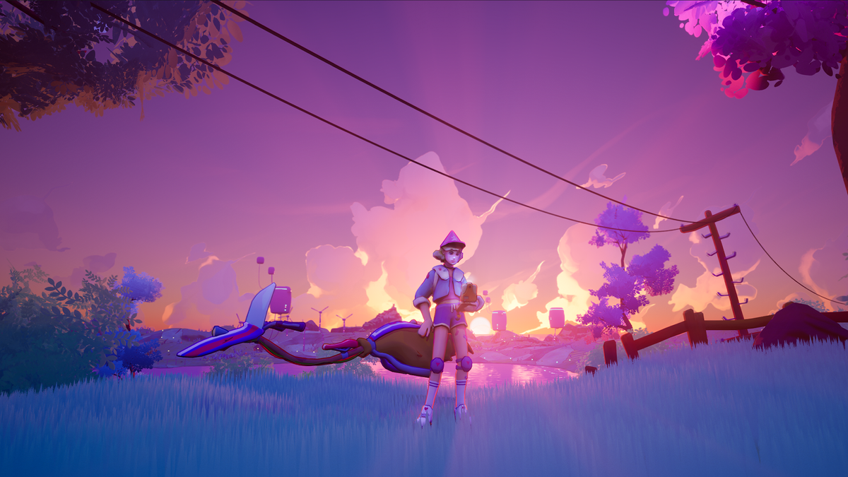 Electric Saint's Crescent County made in Unreal Engine 5; screens of a broomstick racing game