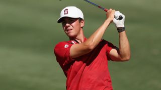 Michael Thorbjornsen of the Stanford Cardinal plays his second shot on the 15th hole during the NCAA Men's Golf Division I Championships