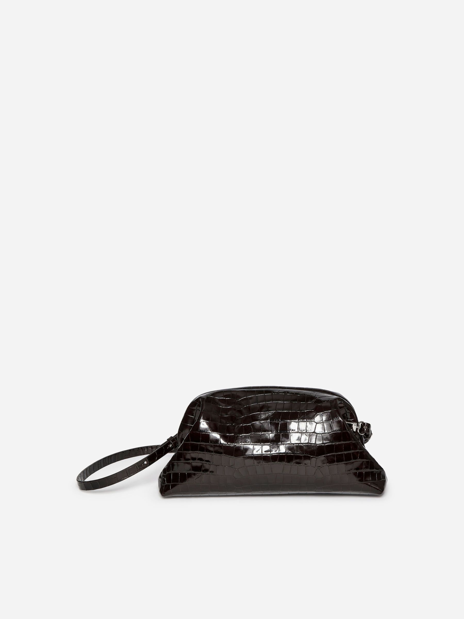 Croco-Embossed Clutch – Dark Brown/faux Crocodile – Arket Gb