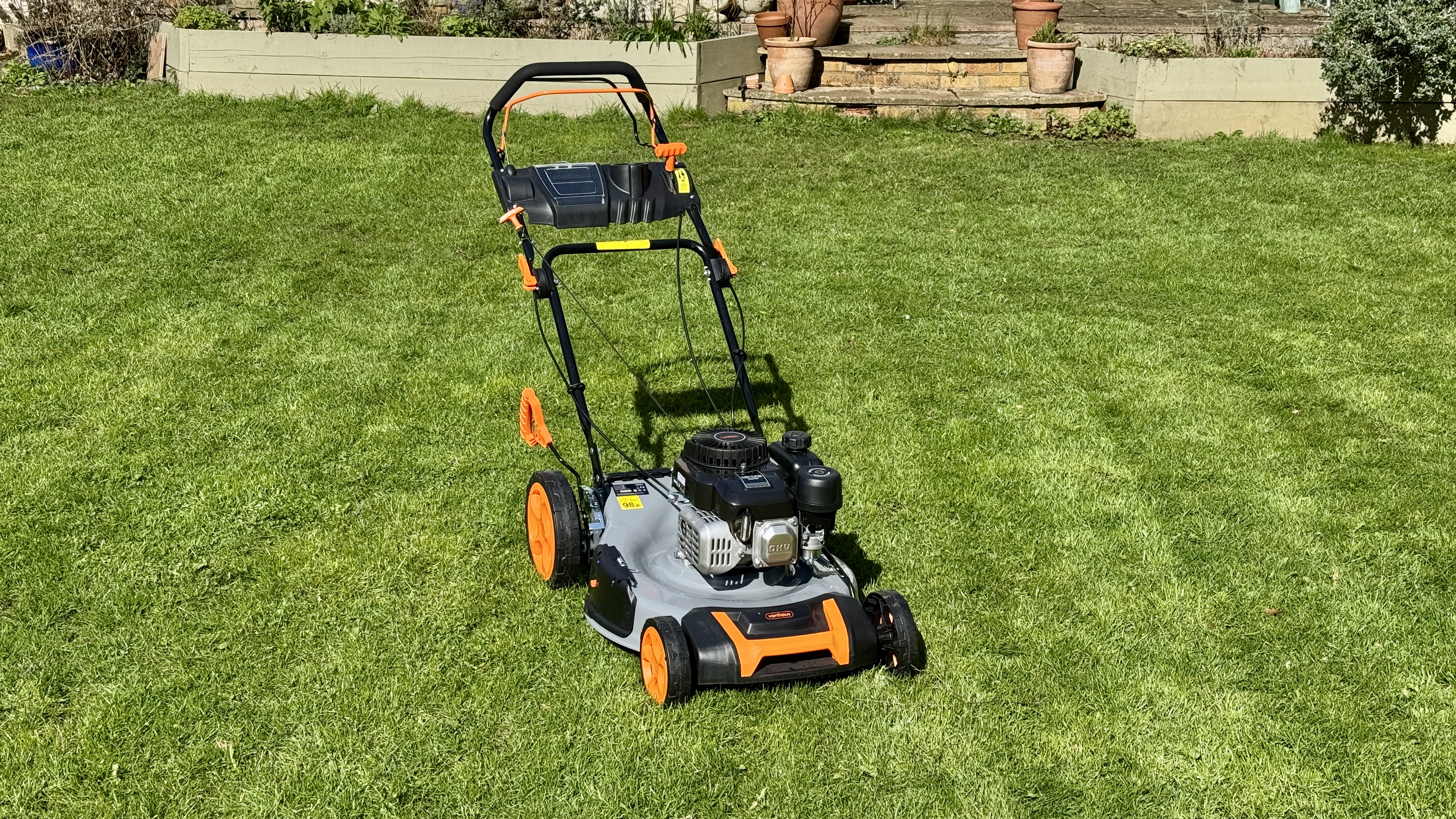 Vonhaus 171cc Petrol Lawn Mower being used on lawn