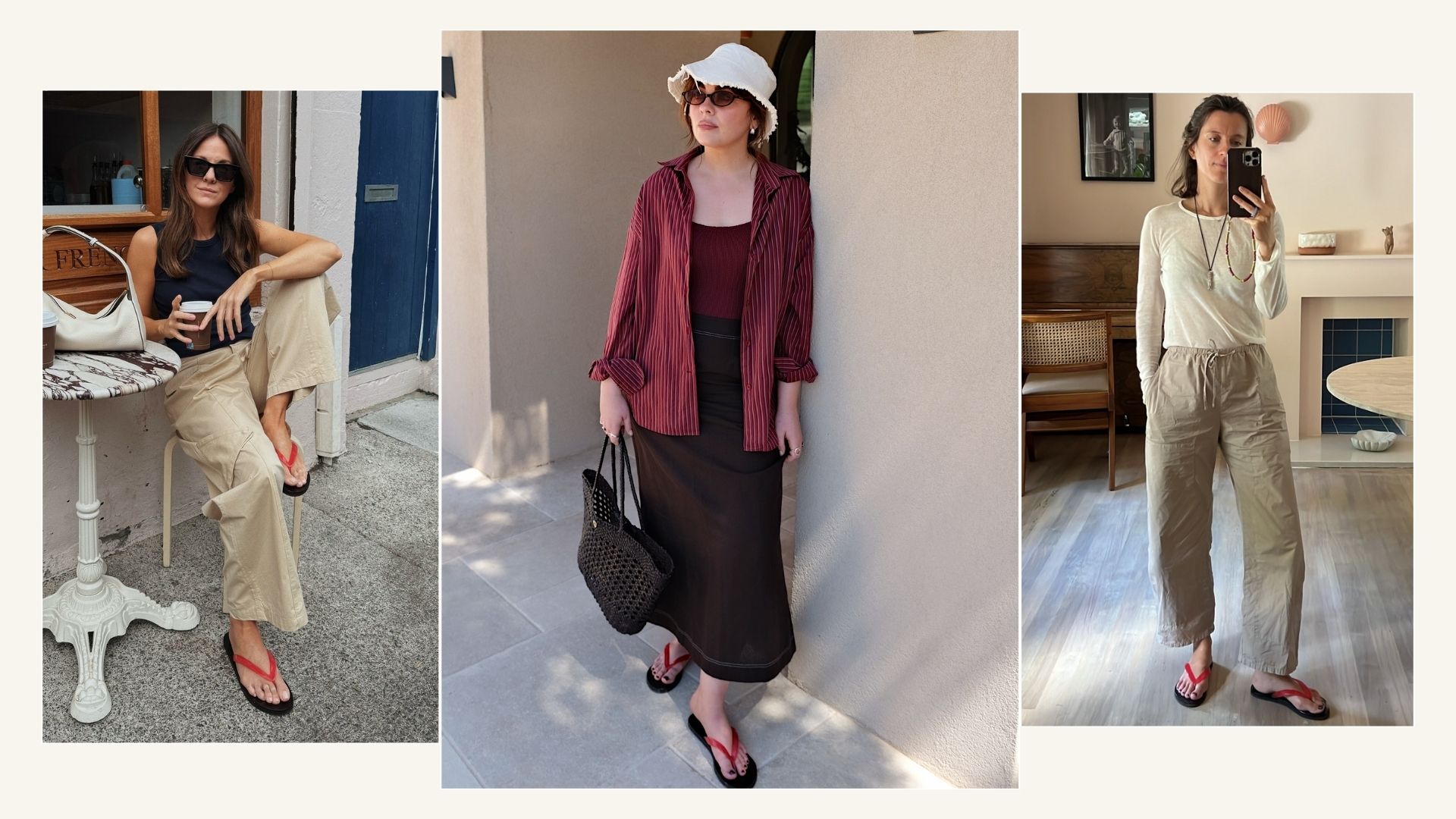 Collage of influencers wearing the Sainoara red jelly flip flops