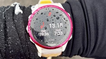 a photo of the Garmin Forerunner 570 in the rain