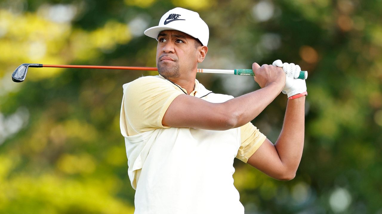 Tony Finau takes a shot during the 3M Open