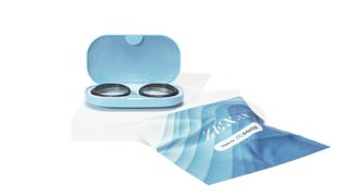 Zenni's cleaning cloth, case and lenses in pristine packaging