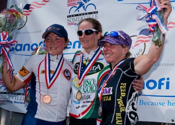 The women's podium: Lenore Pipes (Guam National Team), Theresa Cliff-Ryan (Colavita Forno d'Asolo) and Laura Van Gilder (Mellow Mushroom)