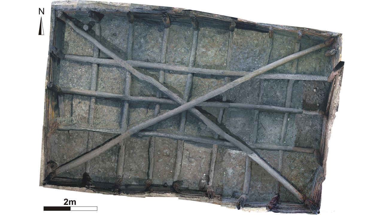The elaborate structure was about the size of a swimming pool; it was lined with poles, beams and planks of wood &ndash; mostly oak, but also elm and walnut.