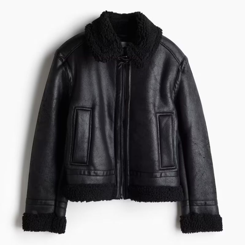H&amp;amp;M shearling-trimmed faux-leather jacket