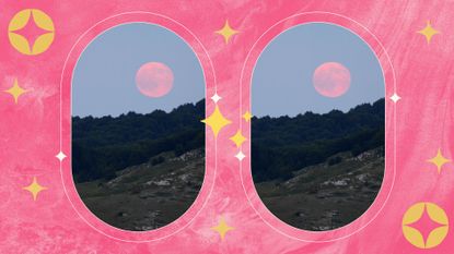 strawberry moon on pink starry background