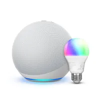 Amazon Echo Dot (5th Gen) 2-pack and Smart Light Bulb 