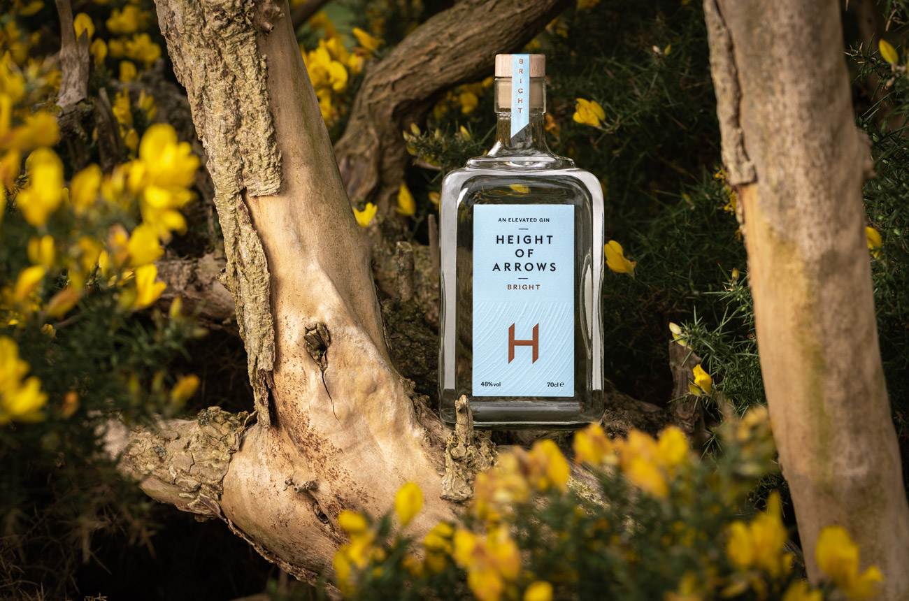 A bottle of gin on the branch of a tree