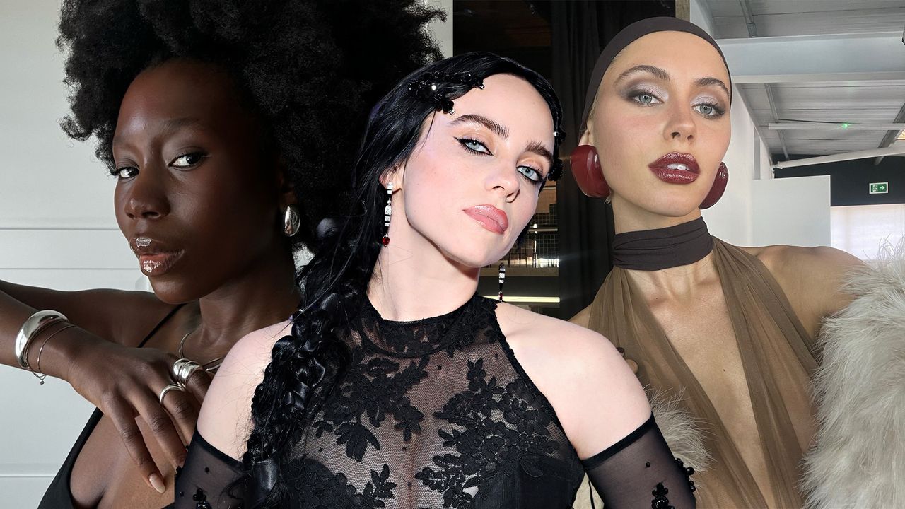 Danielle Oreoluwa Jinadu, Iris Law, and Billie Eilish wearing 2025 makeup trends.