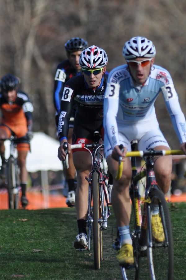 The first chase group battling for 3rd contained Adam Myerson (Cycle-Smart), Jerome Townsend (BikeReg.com / Joe's Garage / Scott), Wes Schempf (C3 - Athletes Serving Athletes), and Christian Favata (Favata's Tablerock Tours and Bikes).