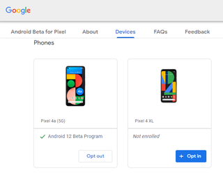 Android 12 beta sign-up page