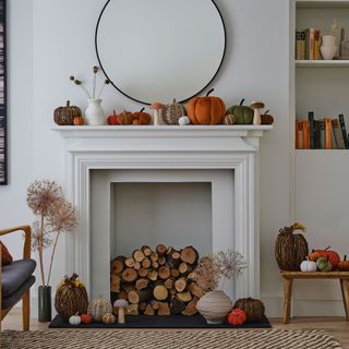 Halloween decorations in a white living room